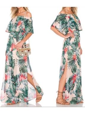 Show Me Your Mumu Hacienda Maxi Dress Sz XL Tropical Floral Off The Shoulder
